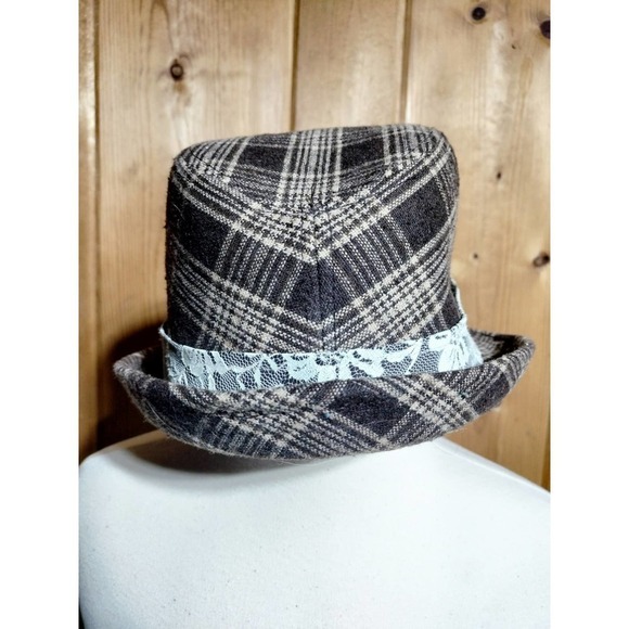 Brown plaid wool blend fedora hat - Picture 5 of 7